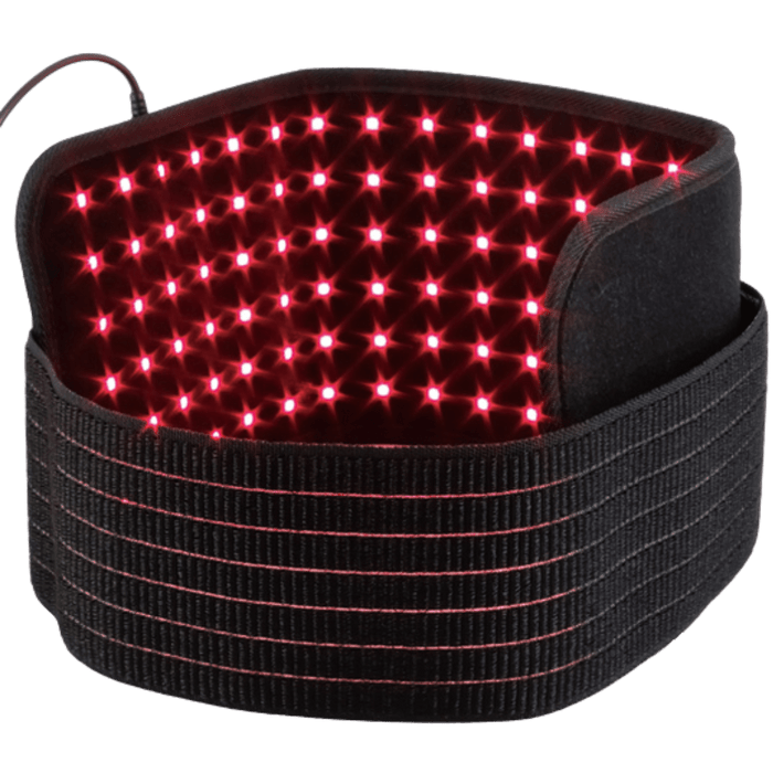 HeroBelt red light therapy belt showing illuminated inner LEDs