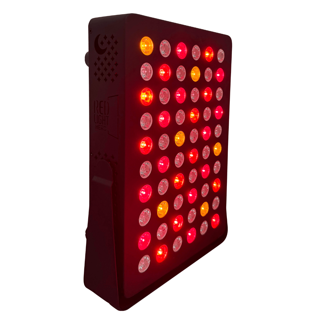 Black Hero60 Elite tabletop panel, front angle with LEDs on
