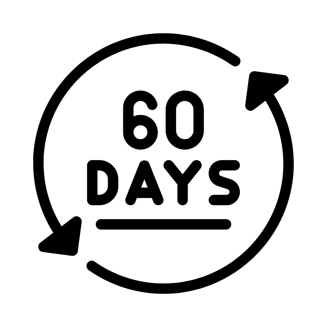 60 Days icon with arrows circling around text on a white background