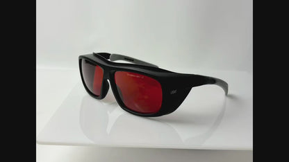 Video showing HeroFilter 100% blue light blocking glasses large size rotating and blocking blue and green light