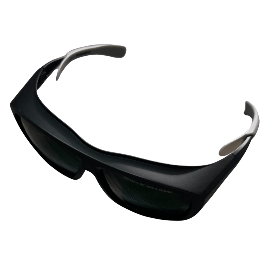 Large wraparound red-light therapy protective glasses, rear view