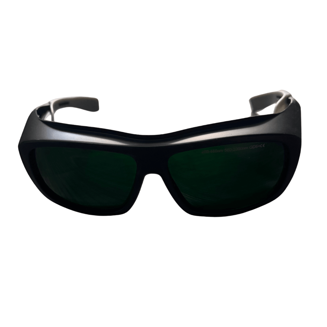 Large wraparound red-light therapy protective glasses, front view